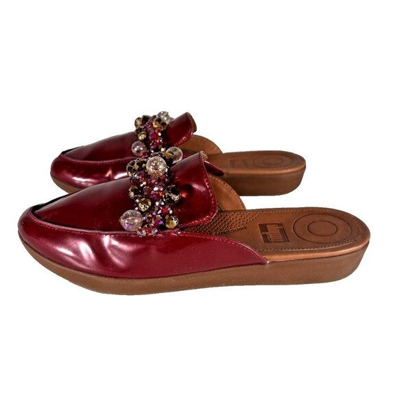 FitFlop Serene Deco Fire Red Patent Leather Embellished Mules Women’s 8 - Picture 6 of 12